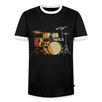 Drums Drums Drumstick Drummer Music Band Rock - Men's Ringer Shirt - black/white - Front - AI Model Female 172 light (172cm) & AI Model Male 178 light (178cm)
