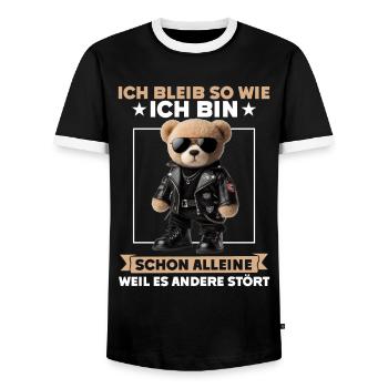 Ich Bleibe So Wie Ich Bin Lustig Teddy Bear - Männer Kontrast-T-Shirt - Schwarz/Weiß - Vorne - AI Model Female 172 light (172cm) & AI Model Male 178 light (178cm)