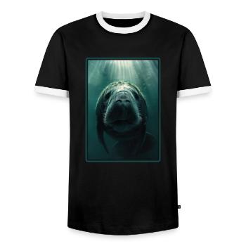 Seekuh Manatees Manatee - Men's Ringer Shirt - black/white - Front - AI Model Female 172 light (172cm) & AI Model Male 178 light (178cm)