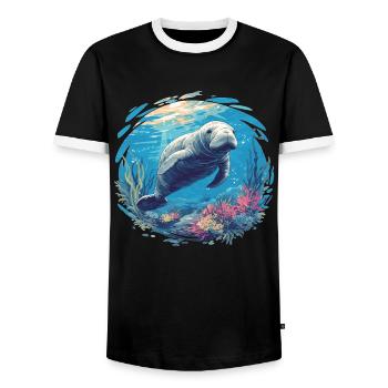Seekuh Manatees Manatee - Men's Ringer Shirt - black/white - Front - AI Model Female 172 light (172cm) & AI Model Male 178 light (178cm)