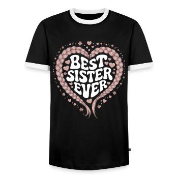 Best Sister Best Sister Ever Heart Cable Knit - Men's Ringer Shirt - black/white - Front - AI Model Female 172 light (172cm) & AI Model Male 178 light (178cm)