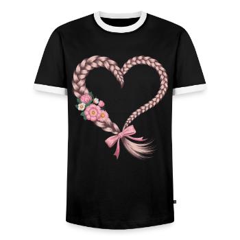 Cable Knit Heart Cable Knit Floral - Men's Ringer Shirt - black/white - Front - AI Model Female 172 light (172cm) & AI Model Male 178 light (178cm)