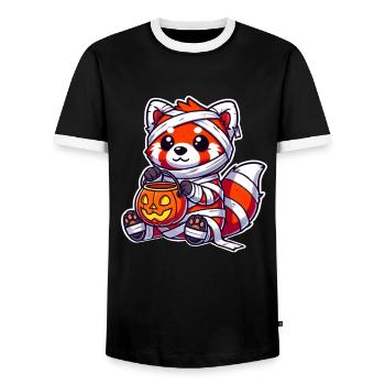 Red Panda Halloween Mummy Kids Women Men - Men's Ringer Shirt - black/white - Front - AI Model Female 172 light (172cm) & AI Model Male 178 light (178cm)