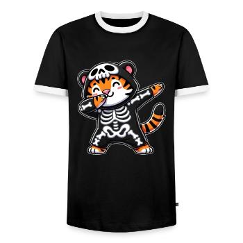 Halloween Skelett Niedlicher Tiger Männer Frauen - Männer Kontrast-T-Shirt - Schwarz/Weiß - Vorne - AI Model Female 172 light (172cm) & AI Model Male 178 light (178cm)