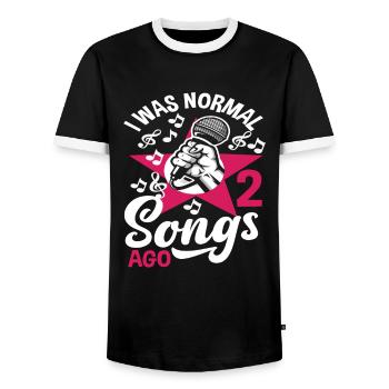 I was normal 2 songs ago - Men's Ringer Shirt - black/white - Front - AI Model Female 172 light (172cm) & AI Model Male 178 light (178cm)