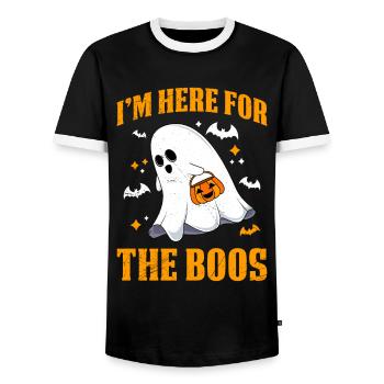 Halloween Party I'M HERE FOR THE BOOS Funny - Men's Ringer Shirt - black/white - Front - AI Model Female 172 light (172cm) & AI Model Male 178 light (178cm)