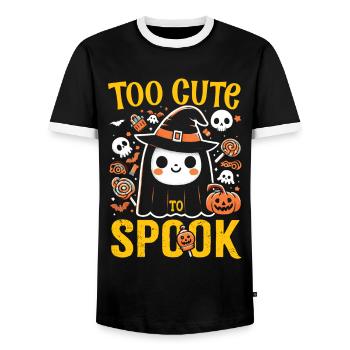 Halloween Kostüm Kinder TOO CUTE TO SPOOK Süßes - Männer Kontrast-T-Shirt - Schwarz/Weiß - Vorne - AI Model Female 172 light (172cm) & AI Model Male 178 light (178cm)