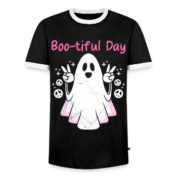 Halloween BOO-TIFUL DAY Funny Girl Happy - Men's Ringer Shirt - black/white - Front - AI Model Female 172 light (172cm) & AI Model Male 178 light (178cm)