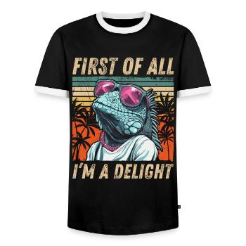 Design amusant d’iguane - Tropical Retro Vibes - T-shirt contrasté Homme - noir/blanc - Devant - AI Model Female 172 light (172cm) & AI Model Male 178 light (178cm)