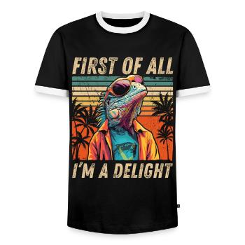 Sarkastisches Iguana - Vintage Sunset Style - Männer Kontrast-T-Shirt - Schwarz/Weiß - Vorne - AI Model Female 172 light (172cm) & AI Model Male 178 light (178cm)