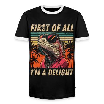 Tropical Iguana Style - Retro Shirt Design - Men's Ringer Shirt - black/white - Front - AI Model Female 172 light (172cm) & AI Model Male 178 light (178cm)