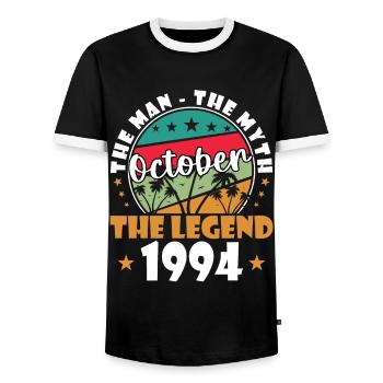30th Birthday Original October 1994 Volume 94 - Men's Ringer Shirt - black/white - Front - AI Model Female 172 light (172cm) & AI Model Male 178 light (178cm)