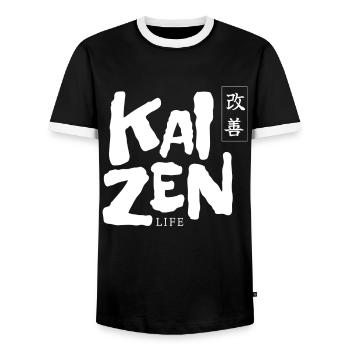 Kaizen Life Japonais Japon Motivation - T-shirt contrasté Homme - noir/blanc - Devant - AI Model Female 172 light (172cm) & AI Model Male 178 light (178cm)