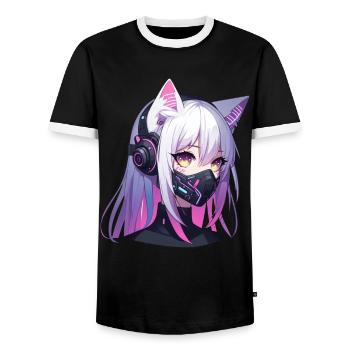 Japanese Manga Anime Aesthetics Cyberpunk Techwear - Men's Ringer Shirt - black/white - Front - AI Model Female 172 light (172cm) & AI Model Male 178 light (178cm)