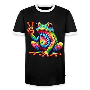 Frog Peace Sign Cute Hippie - Men's Ringer Shirt - black/white - Front - AI Model Female 172 light (172cm) & AI Model Male 178 light (178cm)