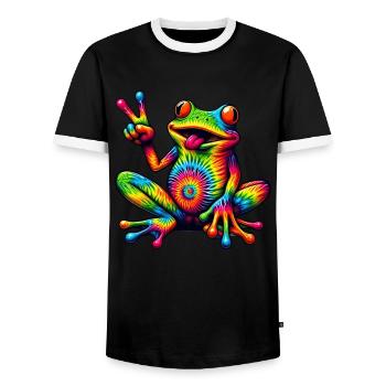Frog Peace Sign Cute Hippie - Men's Ringer Shirt - black/white - Front - AI Model Female 172 light (172cm) & AI Model Male 178 light (178cm)