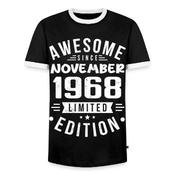 November 1968 Geschenkidee Legende November 1968 - Männer Kontrast-T-Shirt - Schwarz/Weiß - Vorne - AI Model Female 172 light (172cm) & AI Model Male 178 light (178cm)