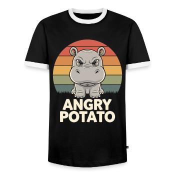 Moo Deng Funny Hippopotamus Angry Potato - Men's Ringer Shirt - black/white - Front - AI Model Female 172 light (172cm) & AI Model Male 178 light (178cm)