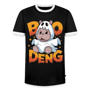 Funny Hippo Motif Moo Deng for Halloween - Men's Ringer Shirt - black/white - Front - AI Model Female 172 light (172cm) & AI Model Male 178 light (178cm)