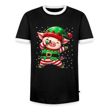 Weihnachten Schwein Elf Schweine Landwirt - Männer Kontrast-T-Shirt - Schwarz/Weiß - Vorne - AI Model Female 172 light (172cm) & AI Model Male 178 light (178cm)