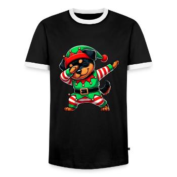 Christmas Rottweiler Elf Funny Rottweiler Lover - Men's Ringer Shirt - black/white - Front - AI Model Female 172 light (172cm) & AI Model Male 178 light (178cm)