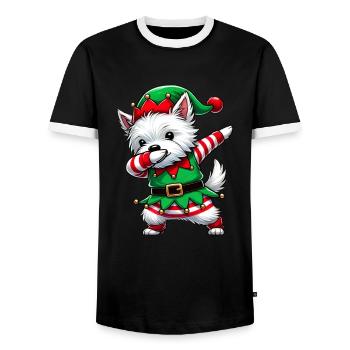 Christmas Westi Elf Funny West Highland Terrier - Men's Ringer Shirt - black/white - Front - AI Model Female 172 light (172cm) & AI Model Male 178 light (178cm)