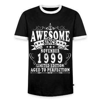Jahrgang November 1999 Geburtstag November 1999 - Männer Kontrast-T-Shirt - Schwarz/Weiß - Vorne - AI Model Female 172 light (172cm) & AI Model Male 178 light (178cm)
