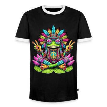 Hippie Frog 70s 1970s 60s Party - Men's Ringer Shirt - black/white - Front - AI Model Female 172 light (172cm) & AI Model Male 178 light (178cm)