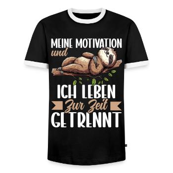 My motivation and I are currently living separately - Men's Ringer Shirt - black/white - Front - AI Model Female 172 light (172cm) & AI Model Male 178 light (178cm)