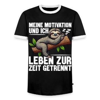 My motivation and I are currently living separately - Men's Ringer Shirt - black/white - Front - AI Model Female 172 light (172cm) & AI Model Male 178 light (178cm)