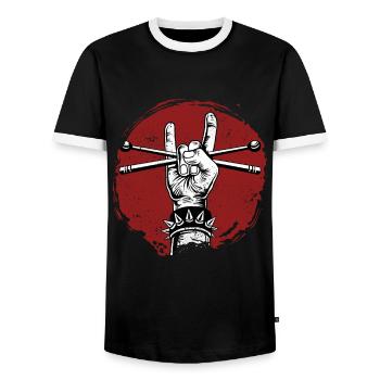 Tambours Tambours Baguette Batteur Musique Groupe Rock - T-shirt contrasté Homme - noir/blanc - Devant - AI Model Female 172 light (172cm) & AI Model Male 178 light (178cm)