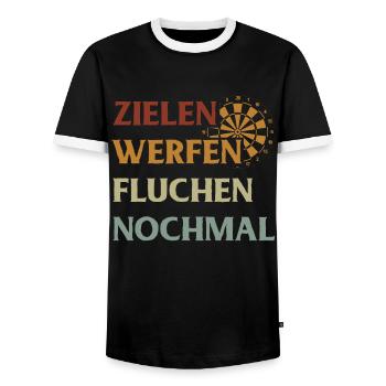 Cadeau de fléchettes Jeu de fléchettes Bullseye - T-shirt contrasté Homme - noir/blanc - Devant - AI Model Female 172 light (172cm) & AI Model Male 178 light (178cm)