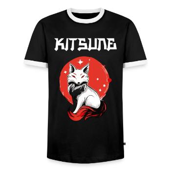Manga Kitsune Renard Anime Kumiho Masque Manga Otaku - T-shirt contrasté Homme - noir/blanc - Devant - AI Model Female 172 light (172cm) & AI Model Male 178 light (178cm)