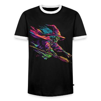 Hexenbesen Halloween Spooky Popart - Männer Kontrast-T-Shirt - Schwarz/Weiß - Vorne - AI Model Female 172 light (172cm) & AI Model Male 178 light (178cm)