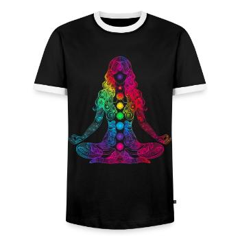 Yoga Yogi Meditation Workout Mandala Popart - Männer Kontrast-T-Shirt - Schwarz/Weiß - Vorne - AI Model Female 172 light (172cm) & AI Model Male 178 light (178cm)