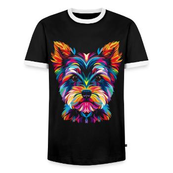Yorkshire Terrier Chien Yorkie Popart - T-shirt contrasté Homme - noir/blanc - Devant - AI Model Female 172 light (172cm) & AI Model Male 178 light (178cm)