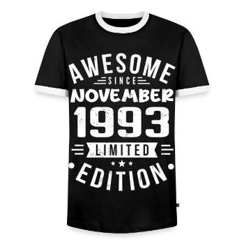 November 1993 Geschenkidee Legende November 1993 - Männer Kontrast-T-Shirt - Schwarz/Weiß - Vorne - AI Model Female 172 light (172cm) & AI Model Male 178 light (178cm)