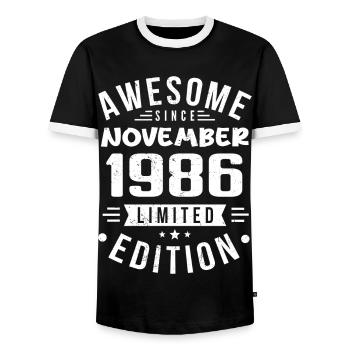 November 1986 Geschenkidee Legende November 1986 - Männer Kontrast-T-Shirt - Schwarz/Weiß - Vorne - AI Model Female 172 light (172cm) & AI Model Male 178 light (178cm)