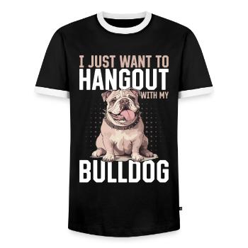 Bouledogue anglais Race de chien Je veux juste sortir - T-shirt contrasté Homme - noir/blanc - Devant - AI Model Female 172 light (172cm) & AI Model Male 178 light (178cm)