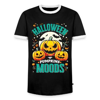 HALLOWEEN PUMPKIN MOODS Funny Halloween - Men's Ringer Shirt - black/white - Front - AI Model Female 172 light (172cm) & AI Model Male 178 light (178cm)