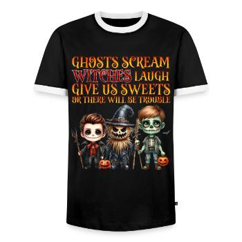 Halloween GEISTER SCHREIEN HEXEN LACHEN Lustiges - Männer Kontrast-T-Shirt - Schwarz/Weiß - Vorne - AI Model Female 172 light (172cm) & AI Model Male 178 light (178cm)