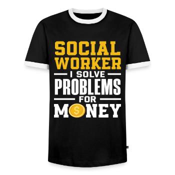 Social worker I solve problems for money - Men's Ringer Shirt - black/white - Front - AI Model Female 172 light (172cm) & AI Model Male 178 light (178cm)