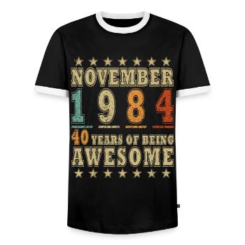 1984 Novembre Naissance Anniversaire Année de naissance - T-shirt contrasté Homme - noir/blanc - Devant - AI Model Female 172 light (172cm) & AI Model Male 178 light (178cm)