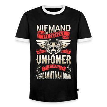 Personne n’est parfait, mais les joueurs de l’Union sont proches - T-shirt contrasté Homme - noir/blanc - Devant - AI Model Female 172 light (172cm) & AI Model Male 178 light (178cm)