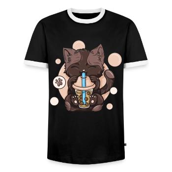 Thé à bulles Boba BubbleTea Kawaii Japan Tea Kpop - T-shirt contrasté Homme - noir/blanc - Devant - AI Model Female 172 light (172cm) & AI Model Male 178 light (178cm)