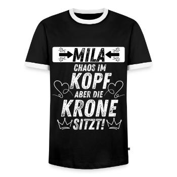 MIA Chaos Krone Frauen Empowerment Humor - Männer Kontrast-T-Shirt - Schwarz/Weiß - Vorne - AI Model Female 172 light (172cm) & AI Model Male 178 light (178cm)