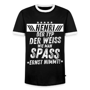 Henri Typ Spaß Ernst Reichtum Männer Party - Männer Kontrast-T-Shirt - Schwarz/Weiß - Vorne - AI Model Female 172 light (172cm) & AI Model Male 178 light (178cm)