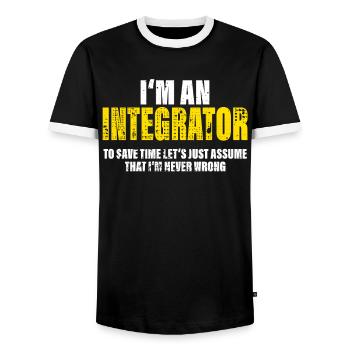 Intégrateur Drôle Dicton Profession Collègue Cadeau - T-shirt contrasté Homme - noir/blanc - Devant - AI Model Female 172 light (172cm) & AI Model Male 178 light (178cm)