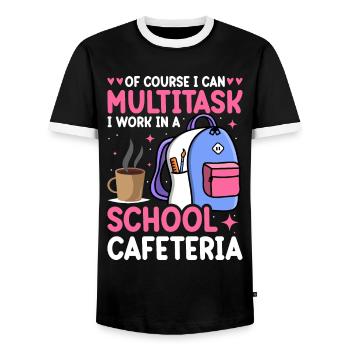 Cafétéria Employé Déjeuner Dame Multitâche - T-shirt contrasté Homme - noir/blanc - Devant - AI Model Female 172 light (172cm) & AI Model Male 178 light (178cm)