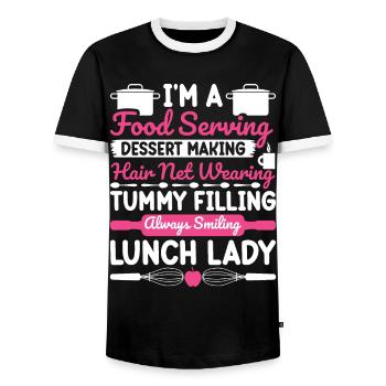 Cafeteria Employee School Serving Dessert L - Men's Ringer Shirt - black/white - Front - AI Model Female 172 light (172cm) & AI Model Male 178 light (178cm)